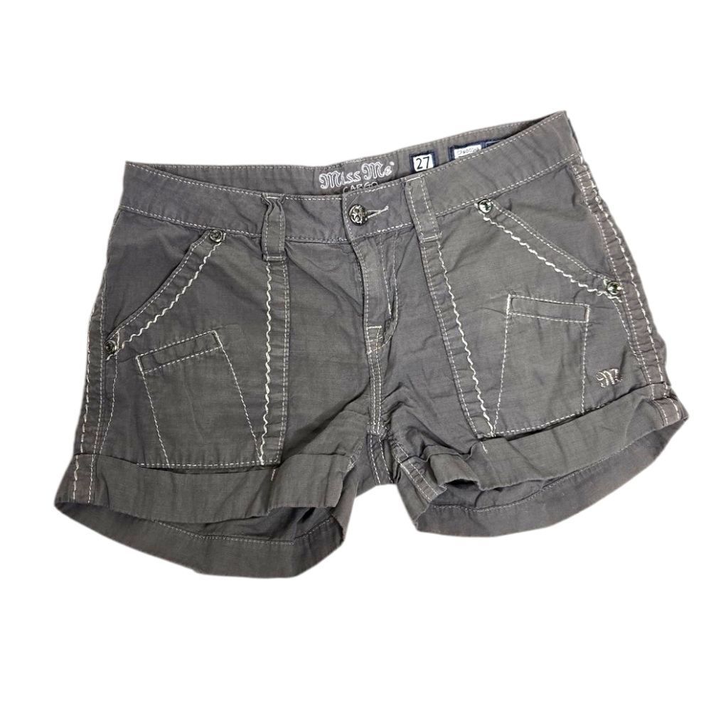 MISS ME‎ grey embroidered embellished roll cuff cargo shorts CP4001H3 27
